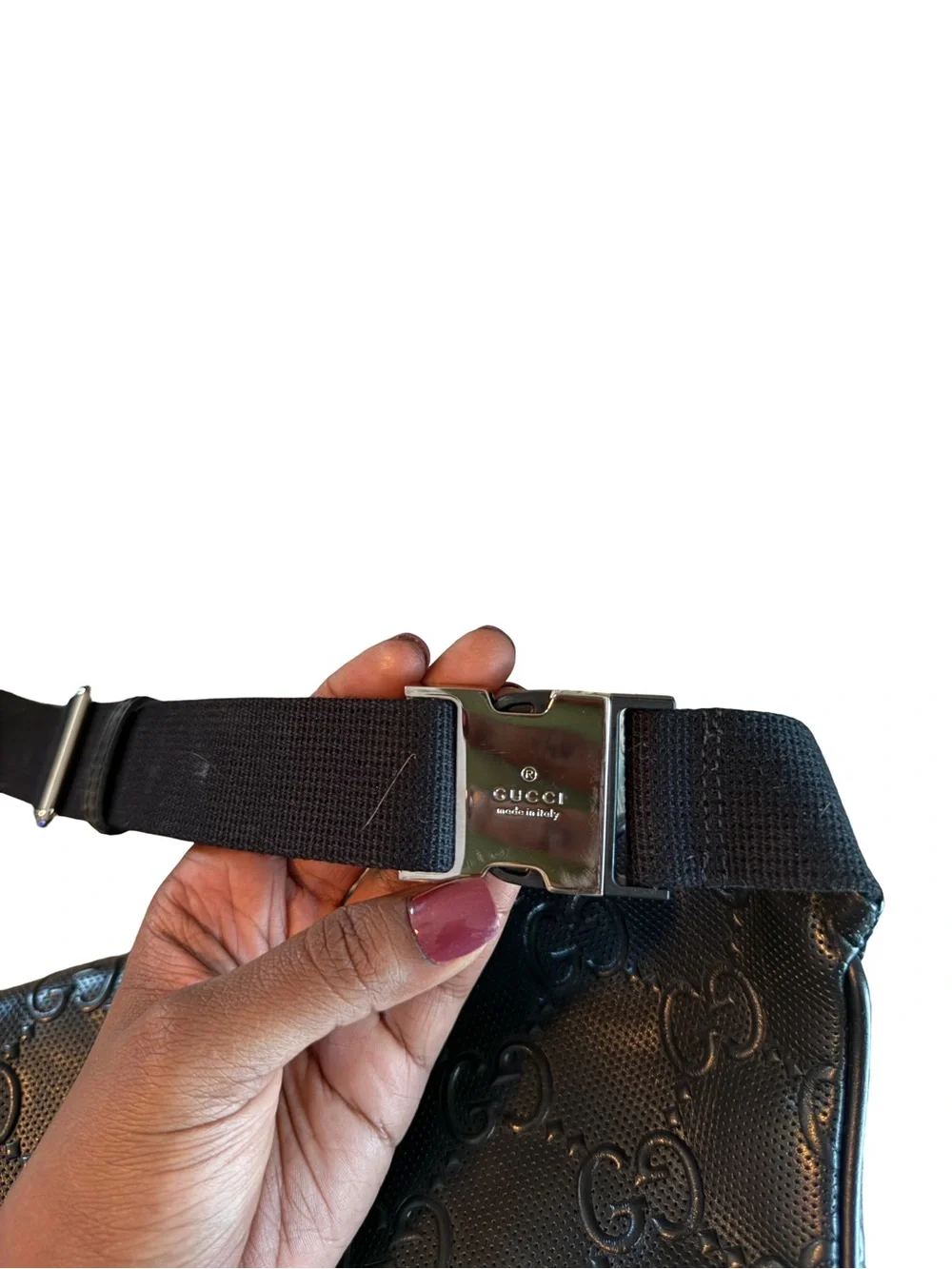 Gucci Black Embossed Monogram Belt Bag